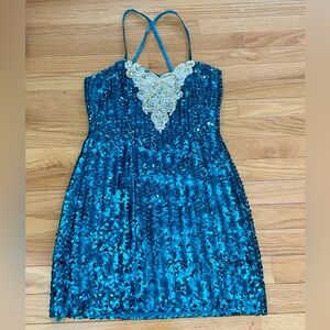 Gorgeous Blue Sequin Mini Dress